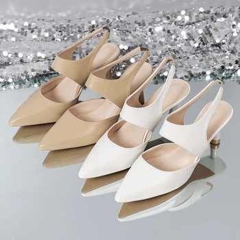 Нова мода дамски обувки 2023 г., Дамски Сандали на Прозрачен ток със затворени пръсти, Дамски Бежовата Луксозни и Удобни дамски обувки за момичета