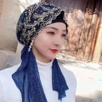 Дамски шапка с бродерия горещо пробиване, готова за носенето, шал-хиджаб, мюсюлмански тюрбан, хиджаб, ретро шапки