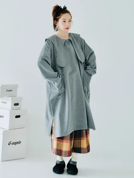 IMAKOKONI оригинален дизайн, пуловер с дълъг ръкав, сива рокля с джобове, свободна пола със средна дължина, дамски 223779
