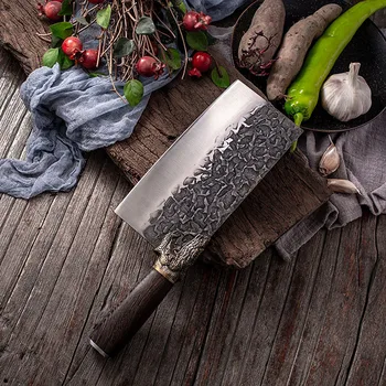 Китайски изкован нож за рязане на месо, кухненски ножове ръчна изработка, незалепваща ножове за готвач, секира, нож с дървена дръжка