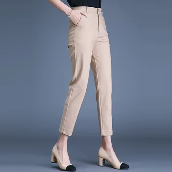 Дамски панталон с висока талия, работно облекло, офис елегантни зреещи дължина до глезена на крака, женски висококачествени сиви ежедневни панталони, панталони