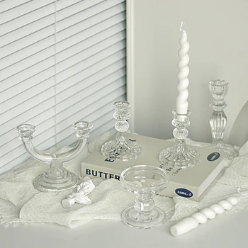 Ретро кристален свещник Стъкло ароматна свещ Вечеря Сватбена фотография подпори за декорация на снимки