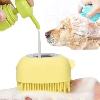 Четка за баня за кучета в баня, Масажни ръкавици от Мека безопасна силиконов гребен с предавателна шампоан, Четка за домашни кучета