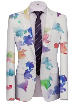 Нов есенен мъжки костюм с петна, боядисани вратовръзка, однобортный оборудвана костюм от смес от памук, палто, яке A140