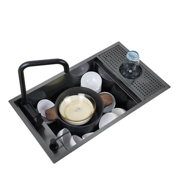 Нано Черна скрита кухненска мивка, удебелена мивка от неръждаема стомана 304, однощелевая мивка за чаши за високо налягане, мивки