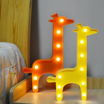 Cartoony сладък жираф, led лека нощ, настолни лампи с животни, задвижвани от батерия, знак на палатка за деца, детска стая, спалня, детска