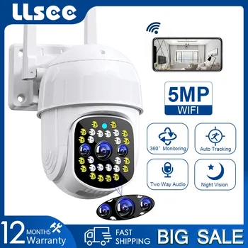LLSEE външна камера за наблюдение със затворен контур, 5-мегапикселова камера за следене на трафика, безжична IP камера за нощно виждане, двупосочна аудио