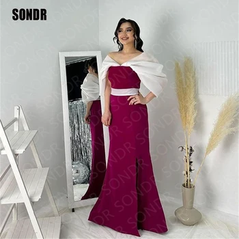 SONDR 2023 Fuschai Дубай-Дълги вечерни рокли за бала с открити рамене, вечерна рокля за парти с цепка отстрани, коктейлни рокли Саудитска Арабия