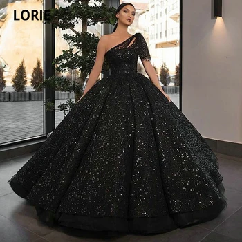 Блестящи черни вечерни рокли LORIE, дълги 2020, пищни бална рокля с пайети на едно рамо, вечерни рокли, арабско блестяща рокля за бала