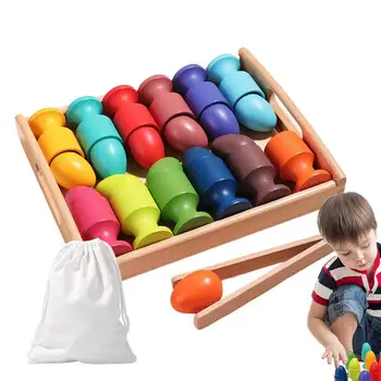 Играчка-чаша за яйца Монтесори, играчки за подреждане на цветя, дървена игра за развитие на умения за началото на обучението, взаимодействие на родители и деца