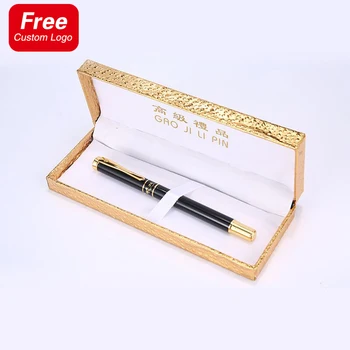 Златен метален прът, въртящата бизнес химикалка химикалка, подаръчен комплект, кутия с индивидуално лого, офис химикалки, канцеларски материали за учениците