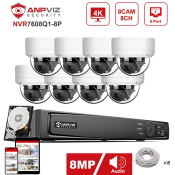 Anpviz 8CH 4K NVR 8-МЕГАПИКСЕЛОВА IP PTZ Камера с 5-кратно Увеличение POE IP Набор от Системи за външна Сигурност, Аудио за ВИДЕОНАБЛЮДЕНИЕ Камера IR 30m P2P View H. 265