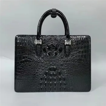 Бизнес стил, мъже 15-инчовата чанта за лаптоп от естествена крокодилска кожа, екзотична мъжки голяма работна чанта от естествена кожа на алигатор