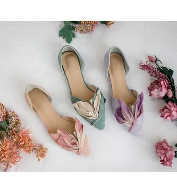Елегантни обувки на плоска подметка с флорална декорация и остри пръсти, лилаво обикновен женски обувки без закопчалка, пролет-лято, на нови приходи, мода 2023 година