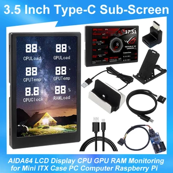 3,5-инчов допълнителен екран Type-C, мониторинг на процесора, GPU, ram, монитор LCD, помощен екран, допълнителен екран AIDA64 за PC