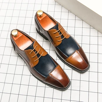 Ежедневни обувки за дерби, мъжки бизнес модельная обувки от изкуствена кожа, дантела, различни цветове, удобна класически мъжки обувки големи размери 38-48