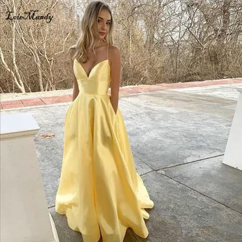 Светло жълти рокли за абитуриентски бал с джоб с дължина до пода, вечерна рокля знаменитост, празнична рокля, Секси празнична рокля с кръстосано облегалка