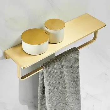 Рафтове за тоалетни принадлежности в банята от плътен месинг Черен квадрат 37 cm Държач за сапун в банята Аксесоари за баня, Четка за златни